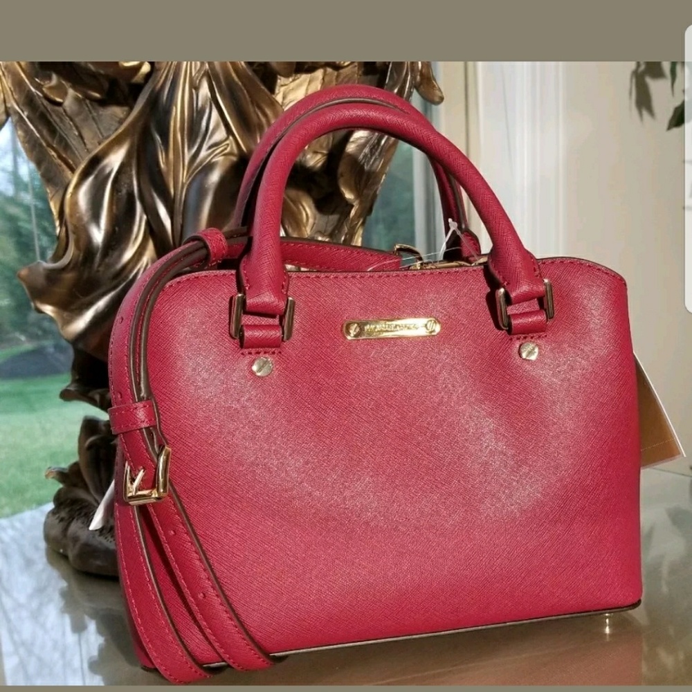 Michael Kors bag satchel leather savannah cherry c